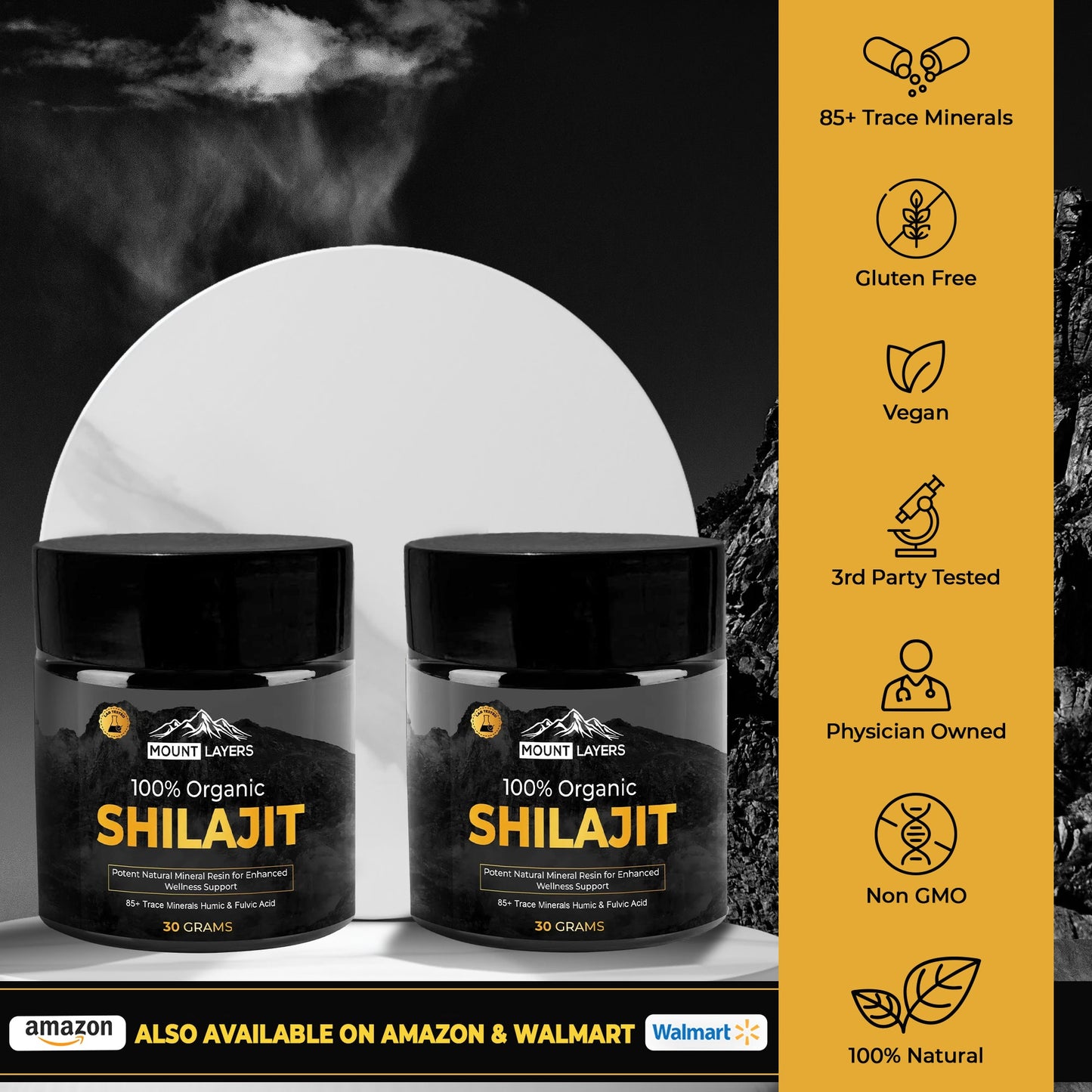 Original Himalayan Shilajit for Men & Women with 85+ Trace Minerals - Health & Wellness -120 Serving- 60g jar Mount Layers