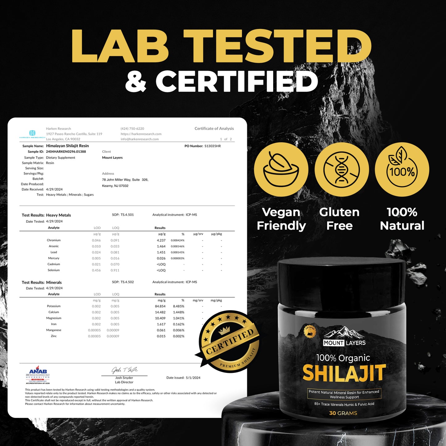 Original Himalayan Shilajit for Men & Women with 85+ Trace Minerals - Health & Wellness - 60 Servings - 30g Jar Mount Layers