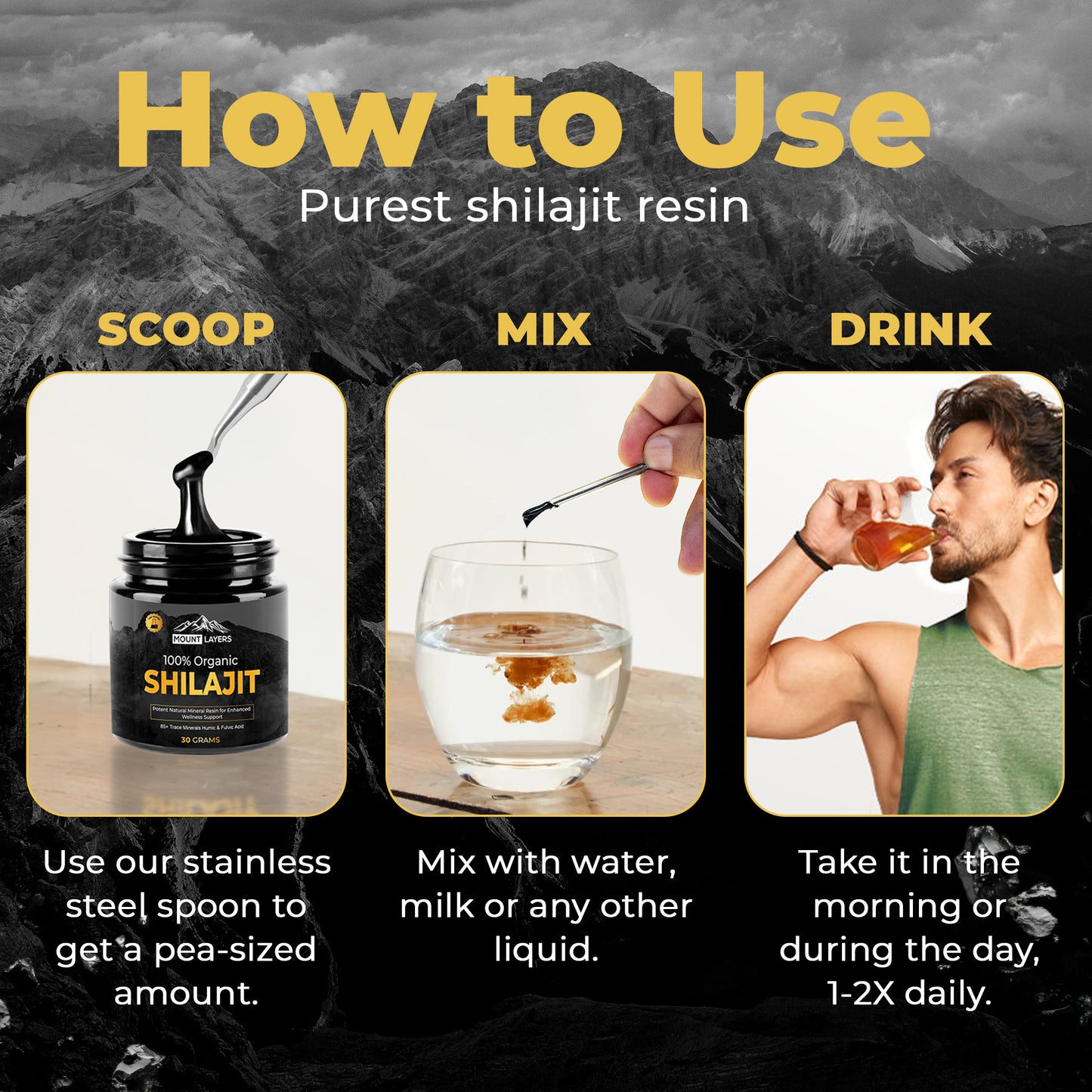 Original Himalayan Shilajit for Men & Women with 85+ Trace Minerals - Health & Wellness - 60 Servings - 30g Jar Mount Layers