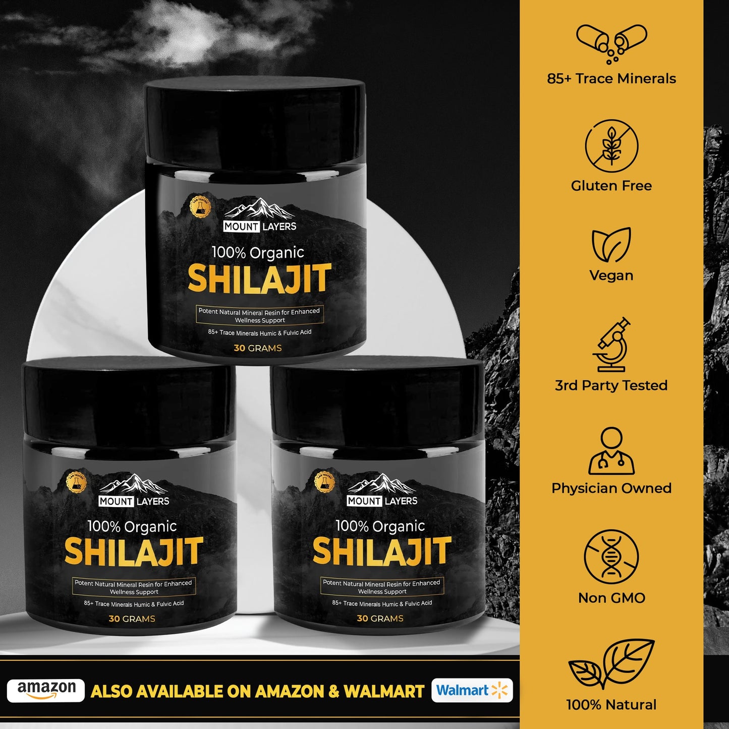 Original Himalayan Shilajit for Men & Women with 85+ Trace Minerals - Health & Wellness - 180 Servings - 90g Jar Mount Layers