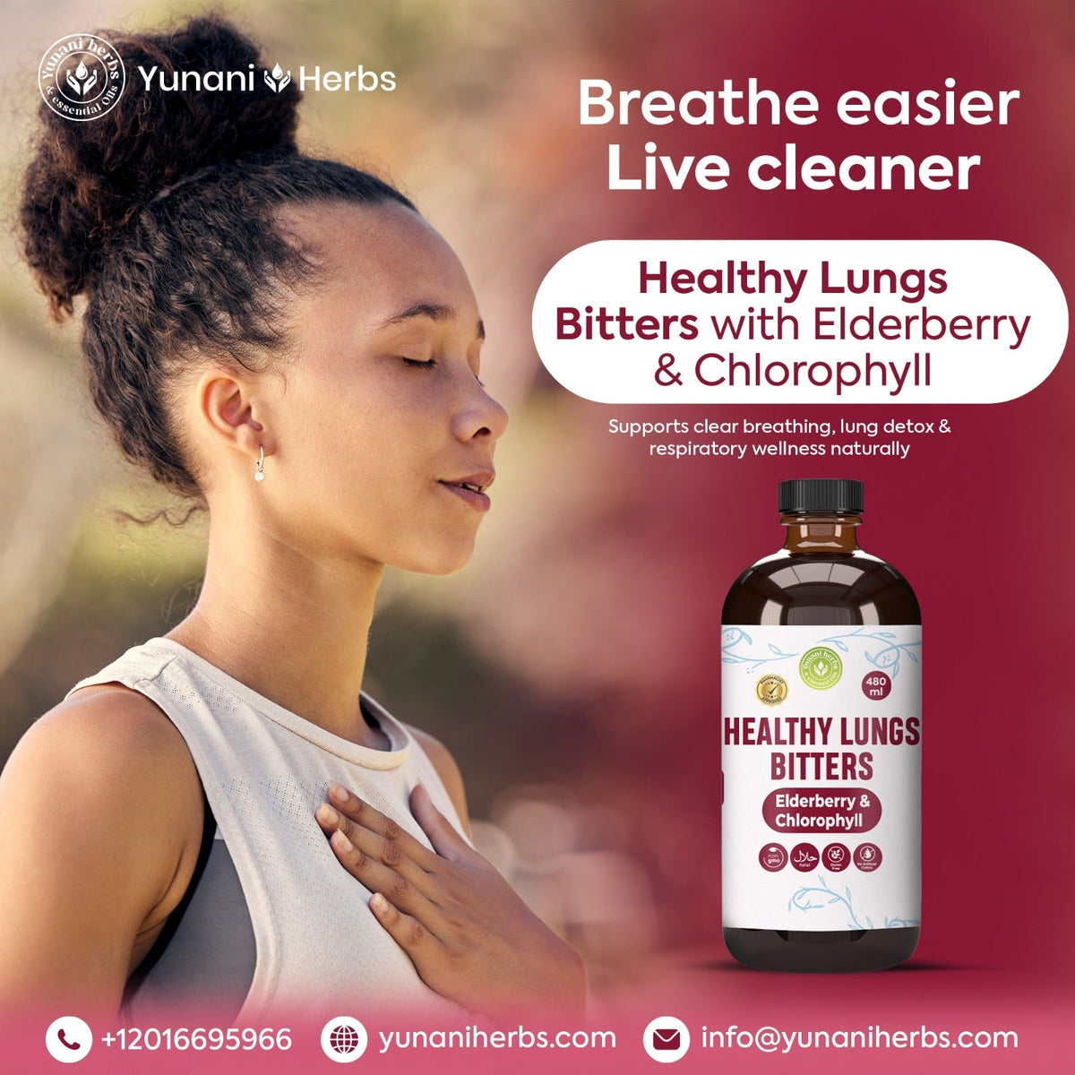 Healthy lungs bitters with Elderberry and Chlorophyl 480 mls Yunani Herbs