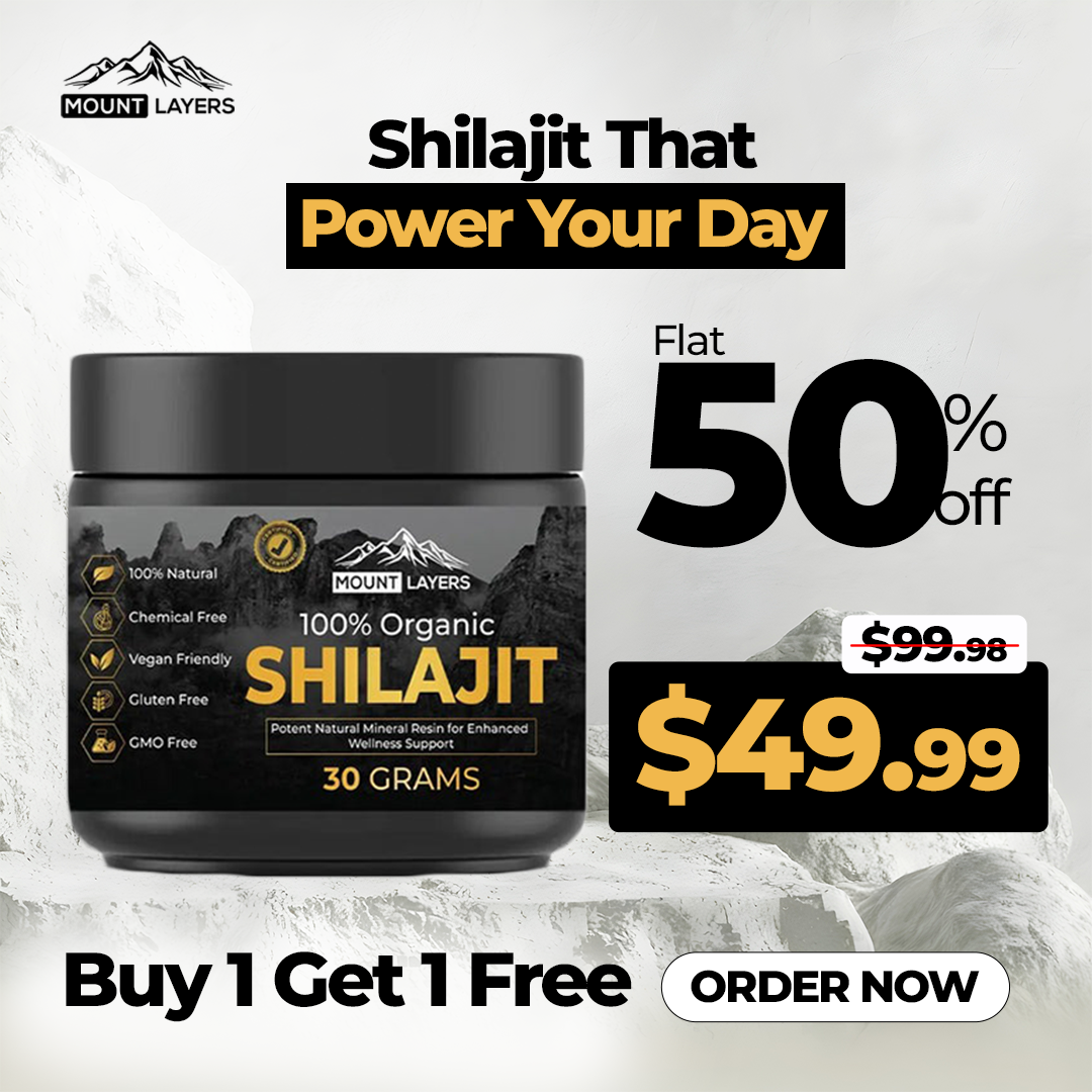 Mount Layers Shilajit Black Friday Buy One Get One Free 30g jar, lab-tested, over 90 minerals, boosts energy level.