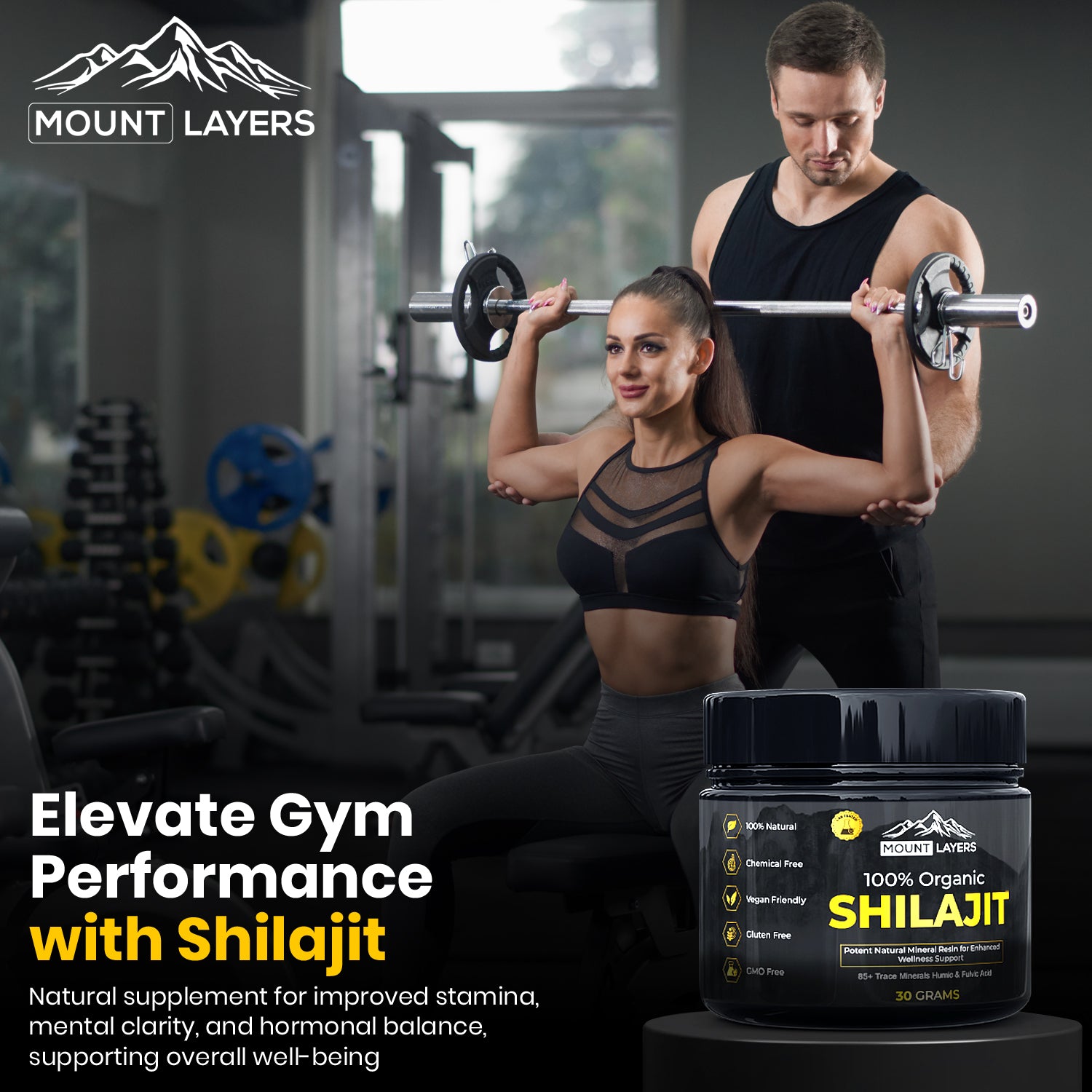 Original Himalayan Shilajit for Men & Women with 85+ Trace Minerals - Health & Wellness - 60 Servings - 30g Jar Mount Layers