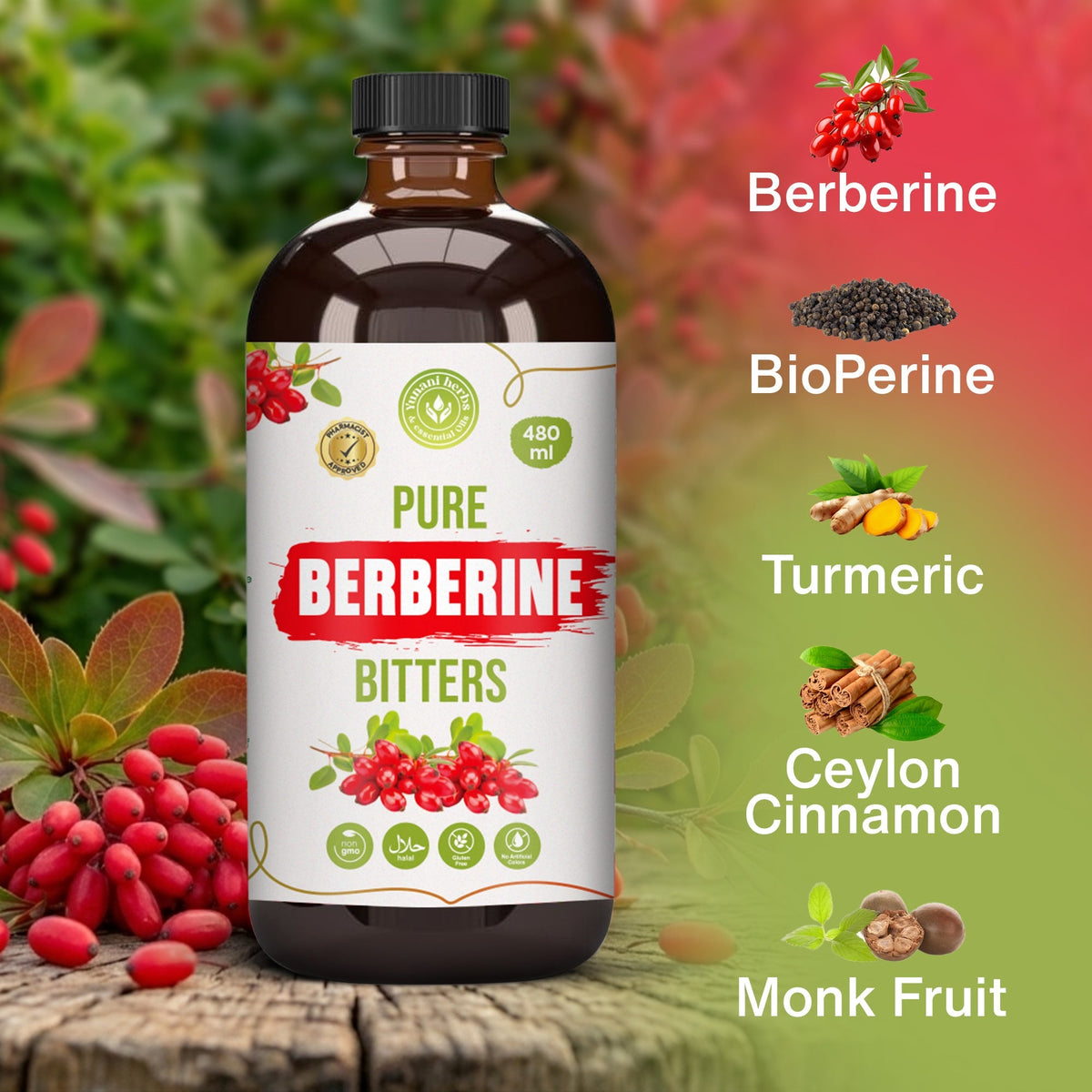 Pure Berberine Bitters 480 mls Yunani Herbs