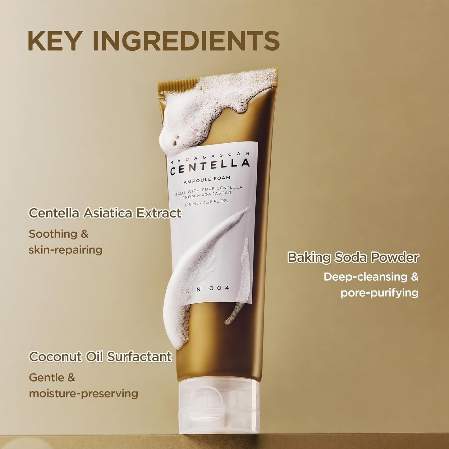 SKIN1004 Madagascar Centella Ampoule Foam Cleanser Gentle Korean Face Wash & Makeup Remover (125ml) Mount Layers