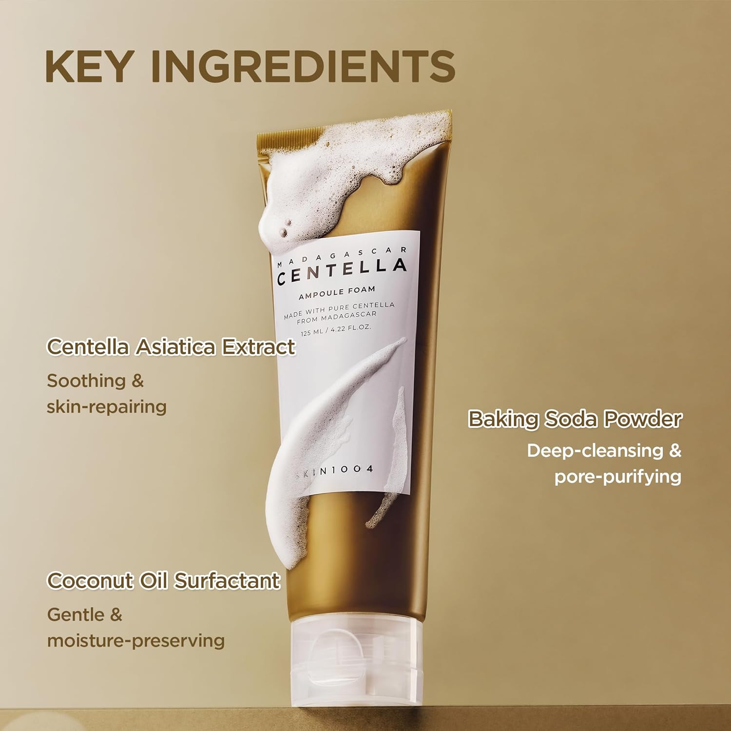 SKIN1004 Madagascar Centella Ampoule Foam Cleanser Gentle Korean Face Wash & Makeup Remover (125ml) Mount Layers