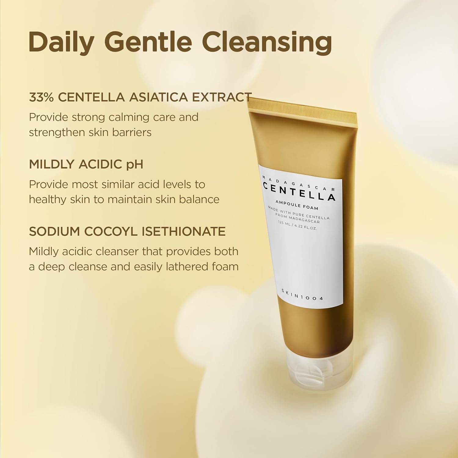 SKIN1004 Madagascar Centella Ampoule Foam Cleanser Gentle Korean Face Wash & Makeup Remover (125ml) Mount Layers