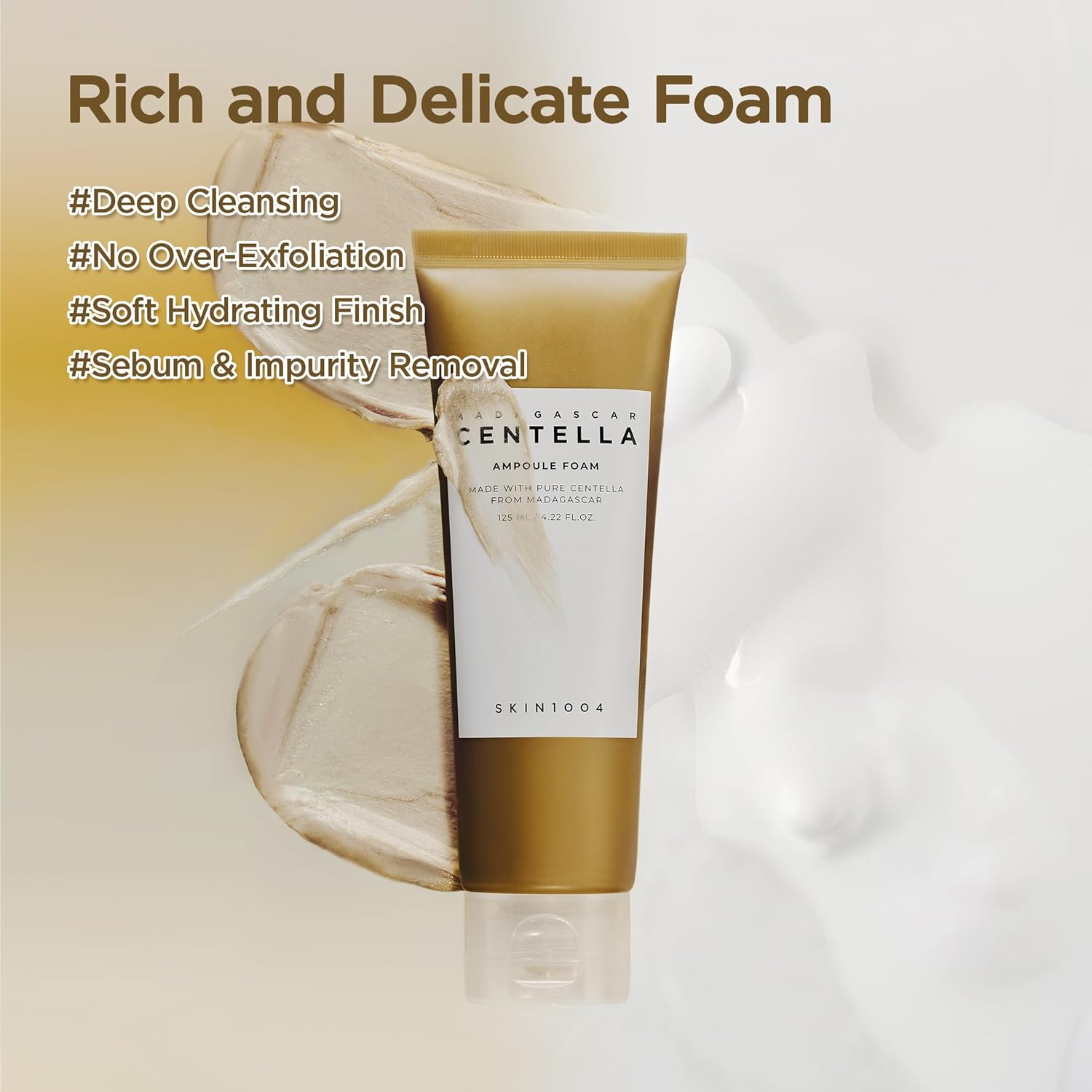 SKIN1004 Madagascar Centella Ampoule Foam Cleanser Gentle Korean Face Wash & Makeup Remover (125ml) Mount Layers