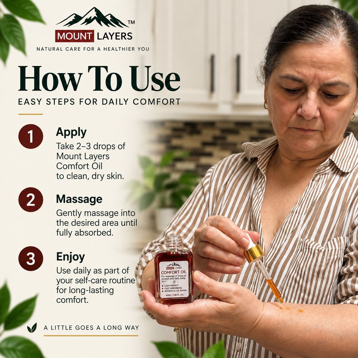 Botanical Comfort Oil Relaxing Full Body Massage Oil for Muscle & Joint Pain Relief, Neck Pain, Shoulder Pain, Back Pain, Knee Pain & Foot Pain Relief Mount Layers