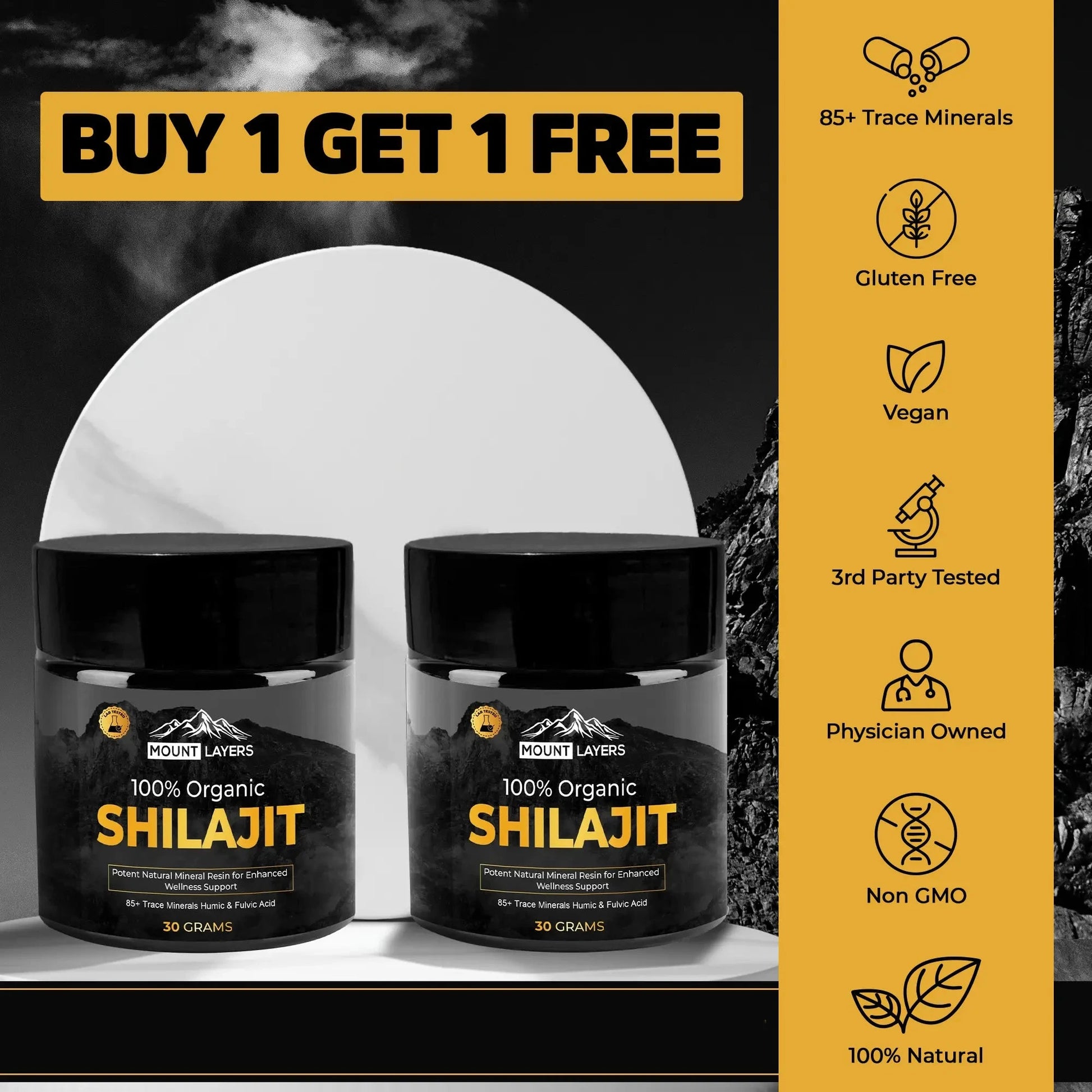Original Himalayan Shilajit for Men & Women with 85+ Trace Minerals - Health & Wellness -120 Serving- 60g jar-Pack Of 2 Mount Layers